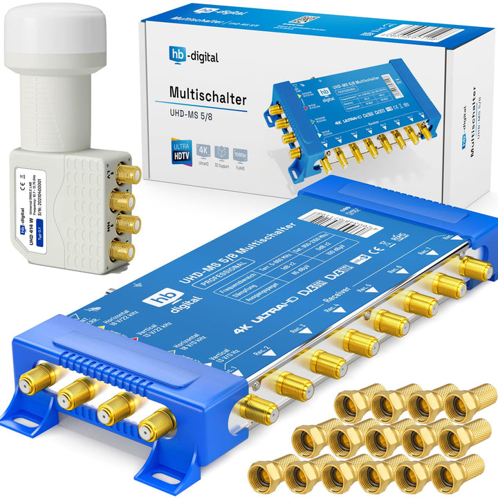 Multischalter pmse 5/8 HB-DIGITAL Set für 1x SAT bis 8 x Teilnehmer/Receiver für Full HDTV 3D 4K UHD