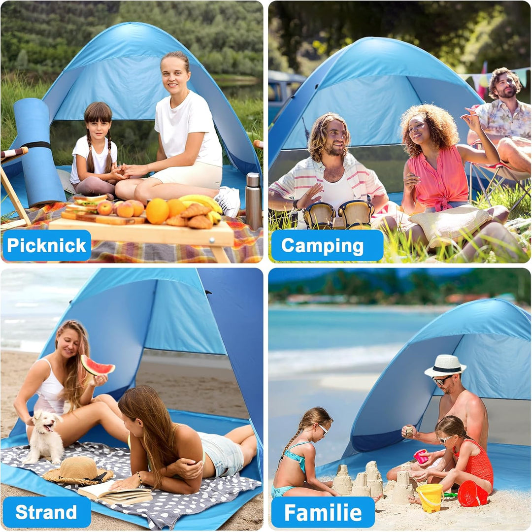 COVACURE Strandmuschel Pop Up XXL Strandzelt für 3–4 Personen, mit UV-Schutz UPF 50+ Ideal für Stran