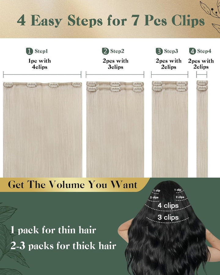 Ugeat Dicke Clip in Extensions Echthaar Weiss Blond 35cm Farbe 60A Extensions Echthaar 105Gramm Komp