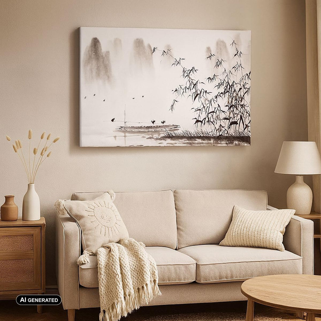 ARTTOR Bilder auf Leinwand 100x70cm Leinwandbild Bambus schwarz China Gross Wanddeko Bild Schlafzimm