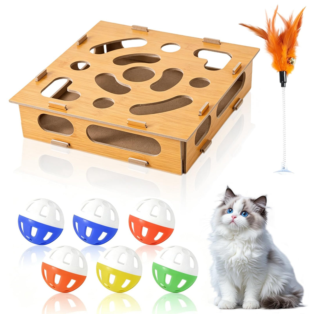 7 Stück Interaktives katzenspielzeug, Katzen Kratzpuzzle Beschäftigungsbox, mit Glockenbällen, Kratz