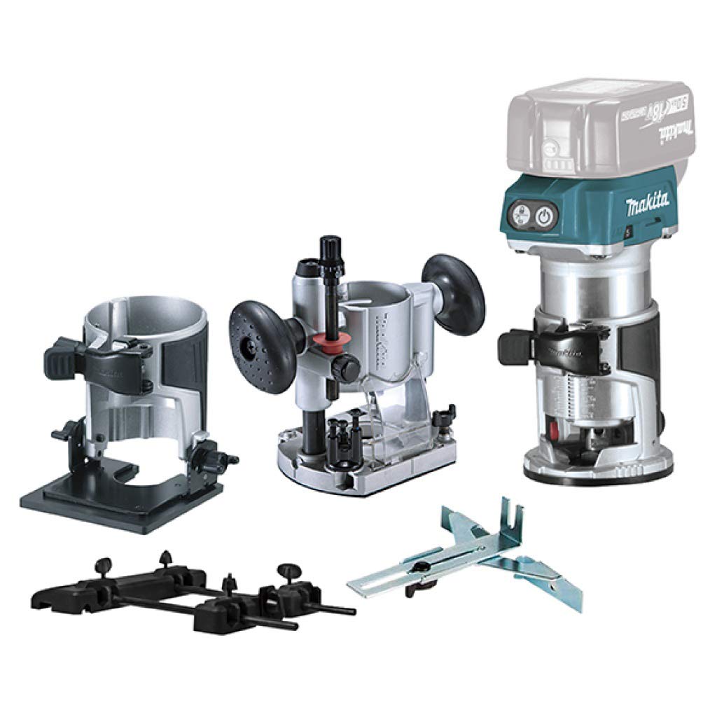 Makita DRT50ZJX9 Multifunktionsfräse, 18 V, 8 mm, mit Adapterschiene, mehrfarbig