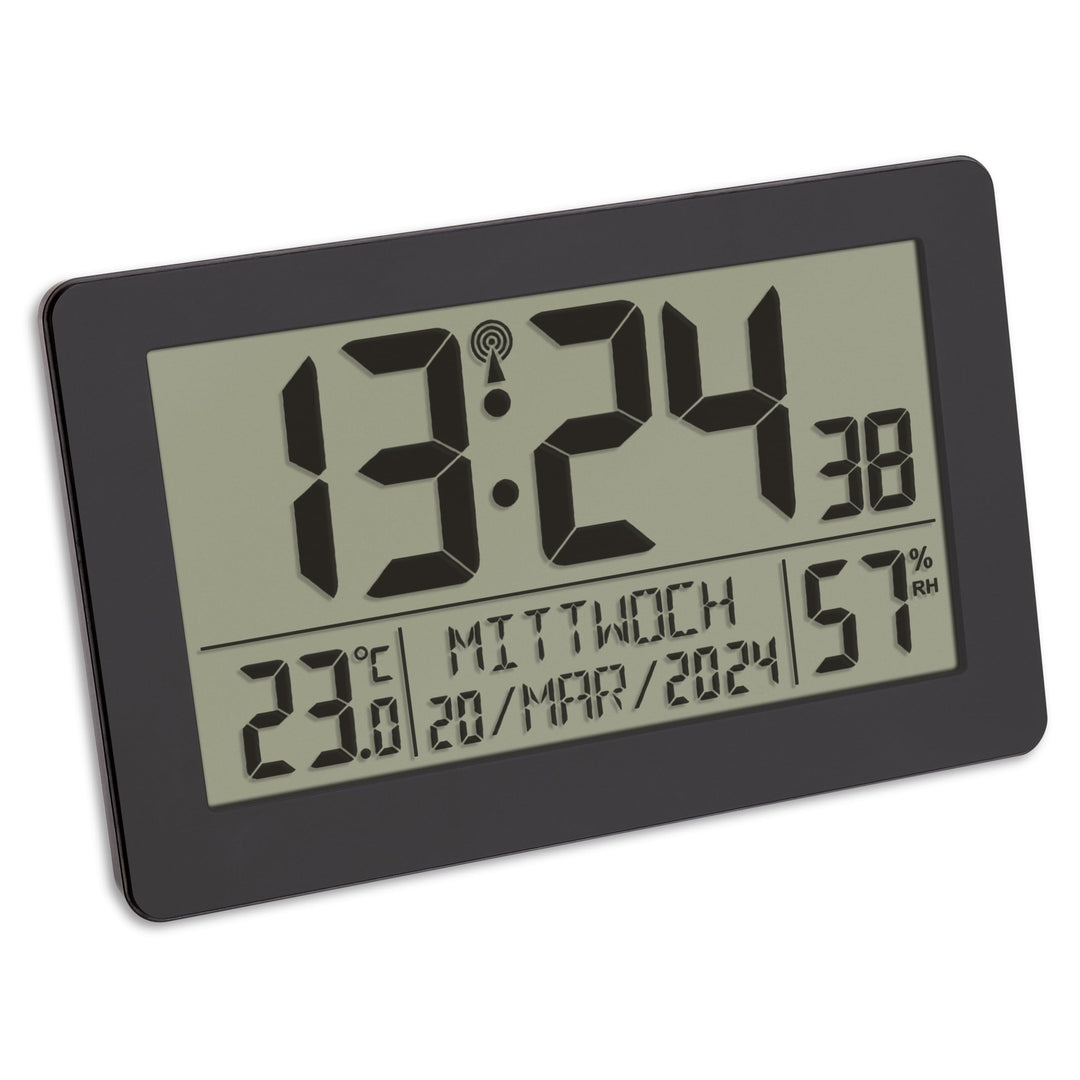 TFA Dostmann Digitale Funk-Wanduhr, 60.2557.01, mit Wecker mit 2 Alarmzeiten, grosses Display, mit T
