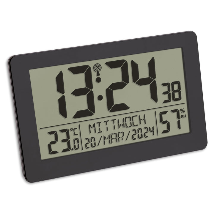 TFA Dostmann Digitale Funk-Wanduhr, 60.2557.01, mit Wecker mit 2 Alarmzeiten, grosses Display, mit T