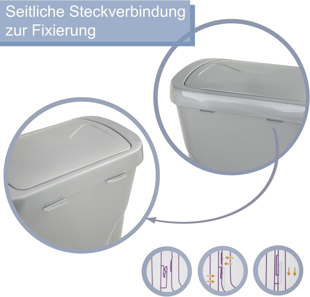 Hummelladen 25 Liter Mülltonne Grau Recyclingtonne 21x36x52cm mit abnehmbarem Druckdeckel - Schmal R