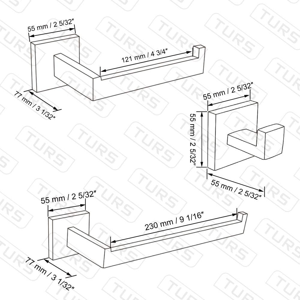 TURS 3-teilig Badezimmer-Zubehör-Set SUS 304 Edelstahl Toilettenpapierhalter Handtuch Gestell Robe H