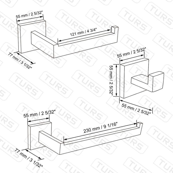 TURS 3-teilig Badezimmer-Zubehör-Set SUS 304 Edelstahl Toilettenpapierhalter Handtuch Gestell Robe H
