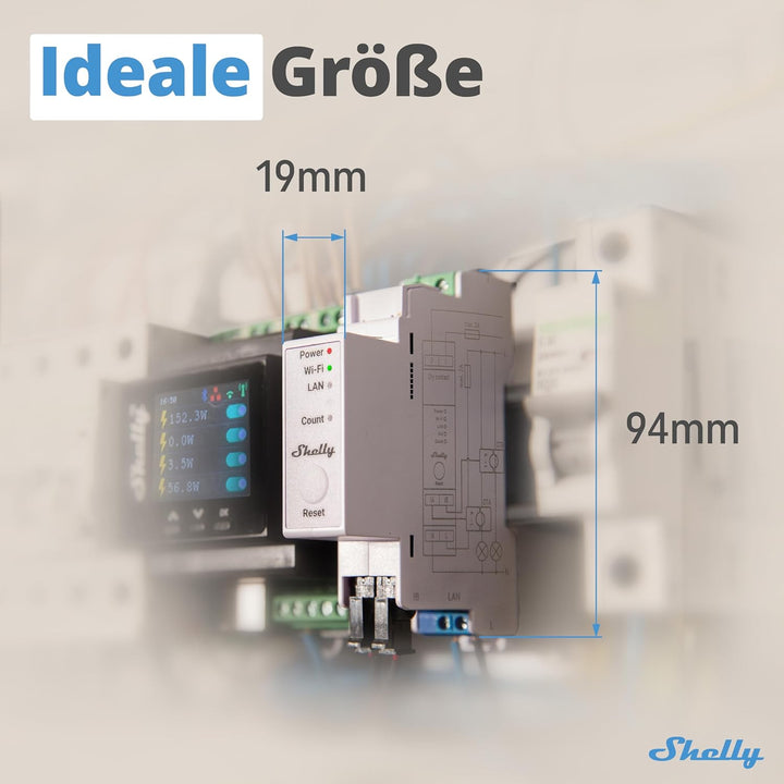 Shelly Pro EM 50A - WLAN & LAN Smart Energiezähler, 2 Kanäle auf 1 Phase, 2A Potentialfreie Kontakte