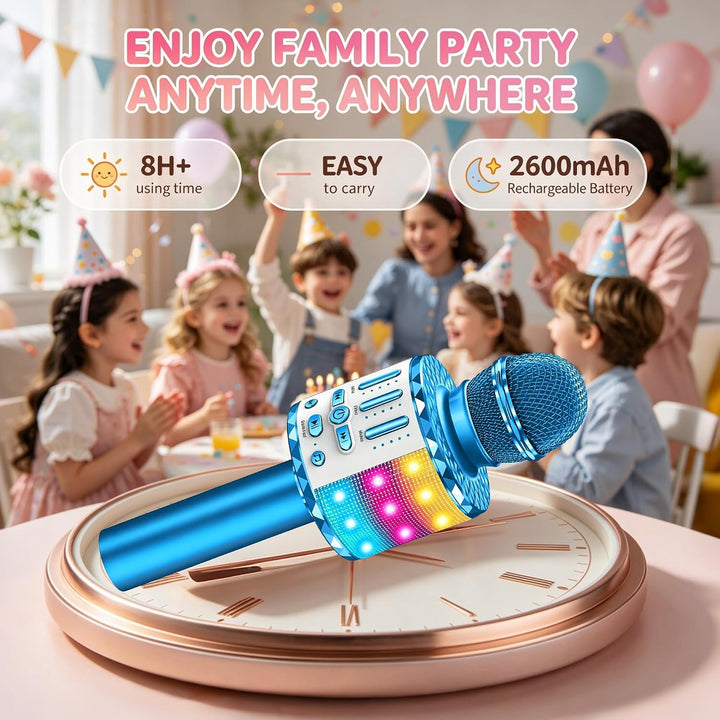 Karaoke Mikrofon Kinder, Drahtloses Bluetooth Mikrofon mit LED, Geschenke Mädchen 3-12 Jahre, Tragba