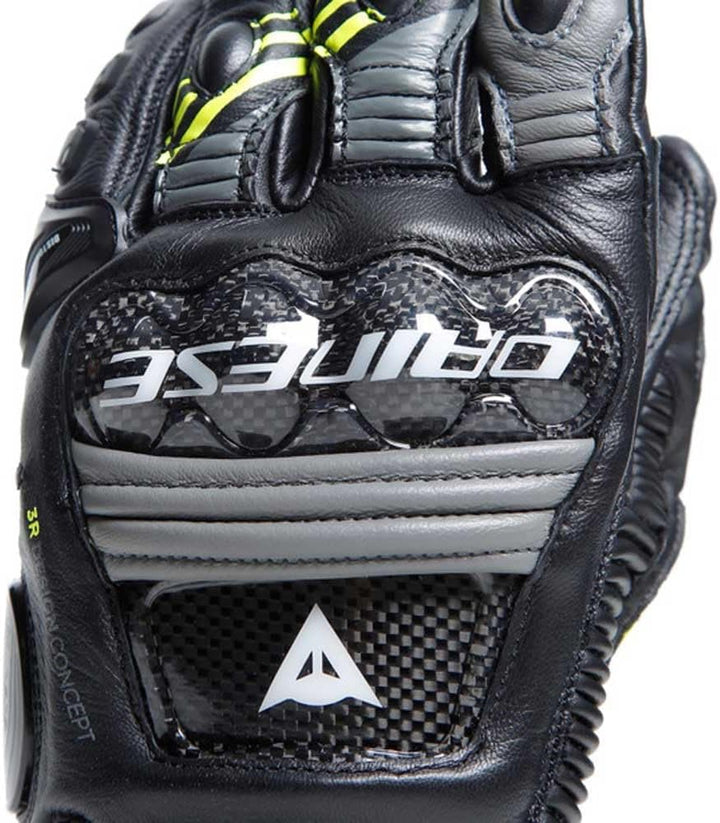 Dainese Druid 4 Gloves Motorradhandschuhe Sport Racing Handschuhe Leder, BLACK/CHARCOAL-GRAY/FLUO, M