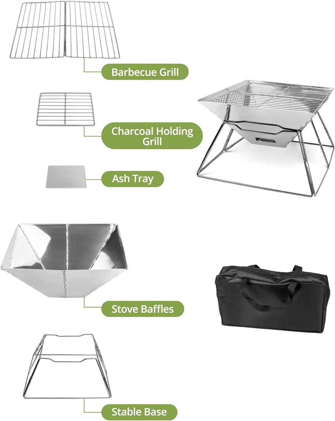 QWORK® Faltbarer Camping Feuerschale Feuerkorb aus Edelstahl für Garten Camping Outdoor-Aktivitäten