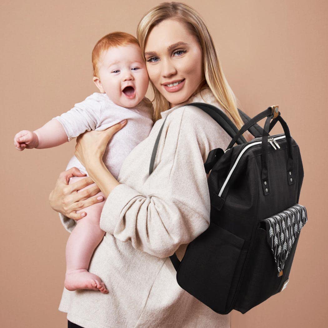 Lekebaby Wickelrucksack Wickeltasche mit Wickelunterlage, Schwarz, Schwarz
