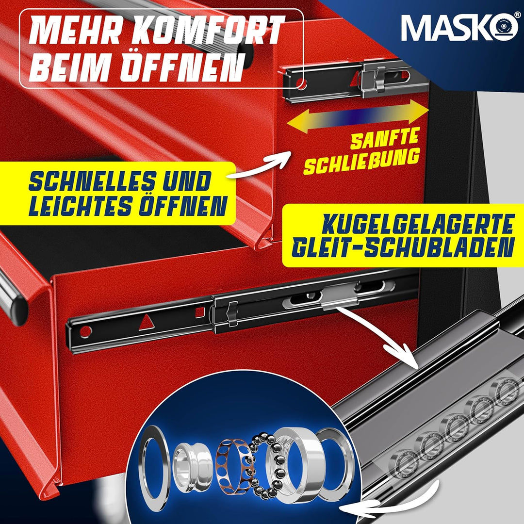 MASKO® Werkstattwagen inkl. Koffer - 9 Fächer Abschliessbar | Massives Metall | Mobiler Werkzeug-Wag
