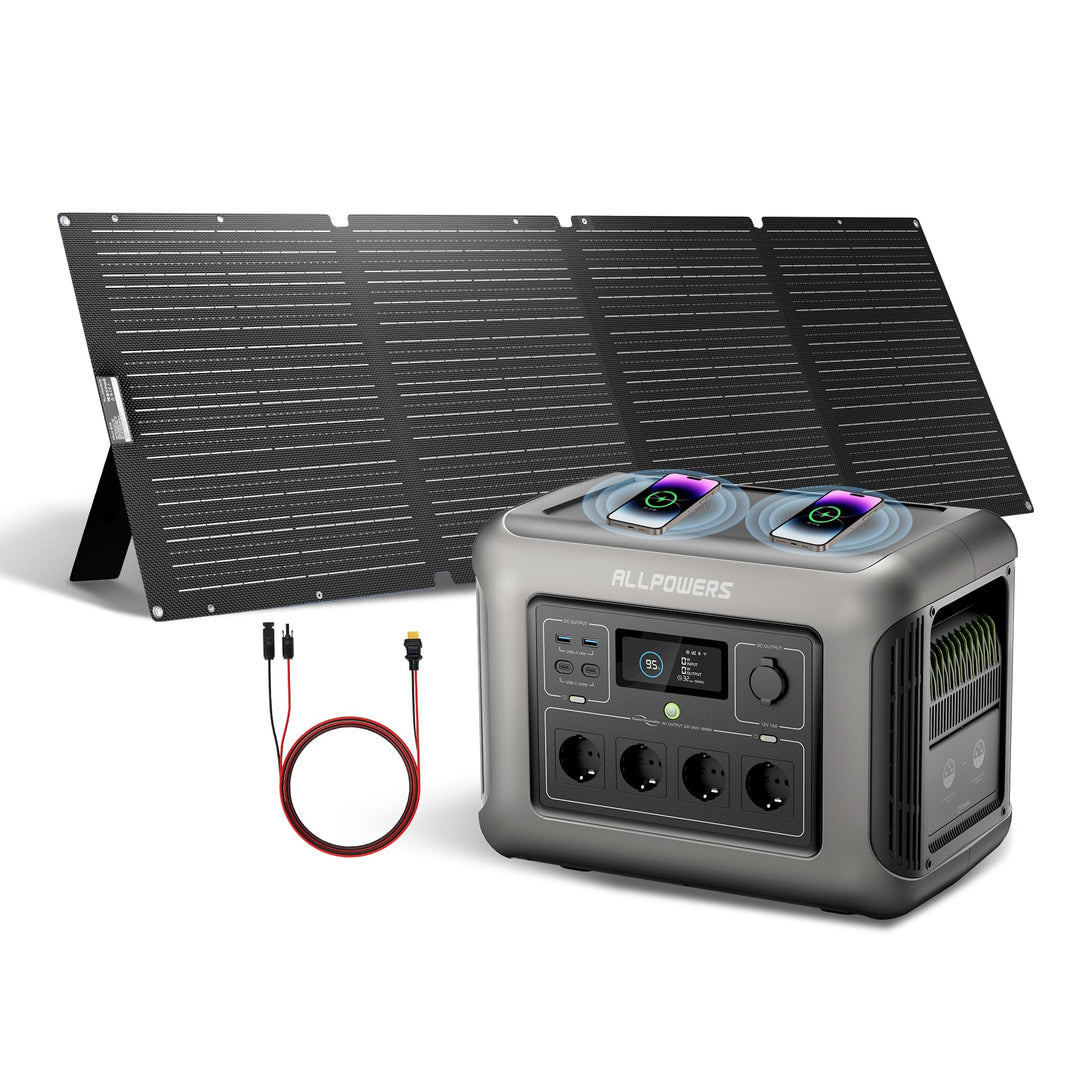 ALLPOWERS R1500 Tragbare Powerstation mit 200W Solarpanel, 1152Wh LiFePO4 Batterie mit 1800W AC Ausg
