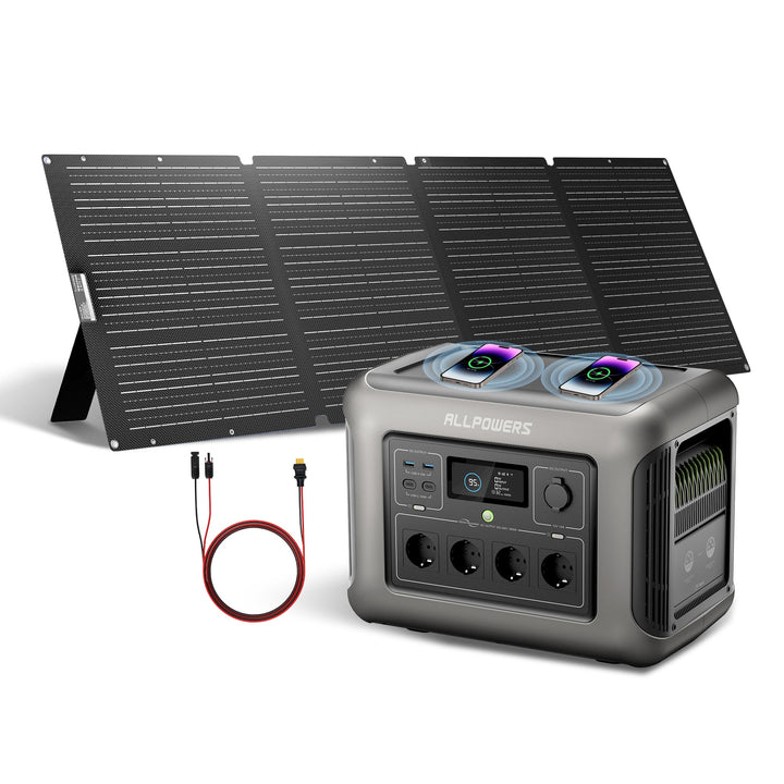 ALLPOWERS R1500 Tragbare Powerstation mit 200W Solarpanel, 1152Wh LiFePO4 Batterie mit 1800W AC Ausg