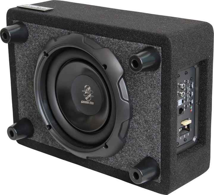 Ground Zero GZCS 20SUB-ACT Aktiv-Gehäusesubwoofer, 20cm, 250W RMS, 50-150Hz, Downfire, 9-16V, Holz