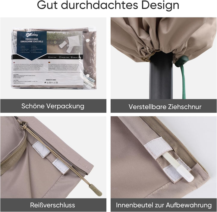 Sekey Sonnenschirm Schutzhülle mit Stab, Abdeckhauben für Ø 300 cm Gartenschirm mit Belüftungsöffnun