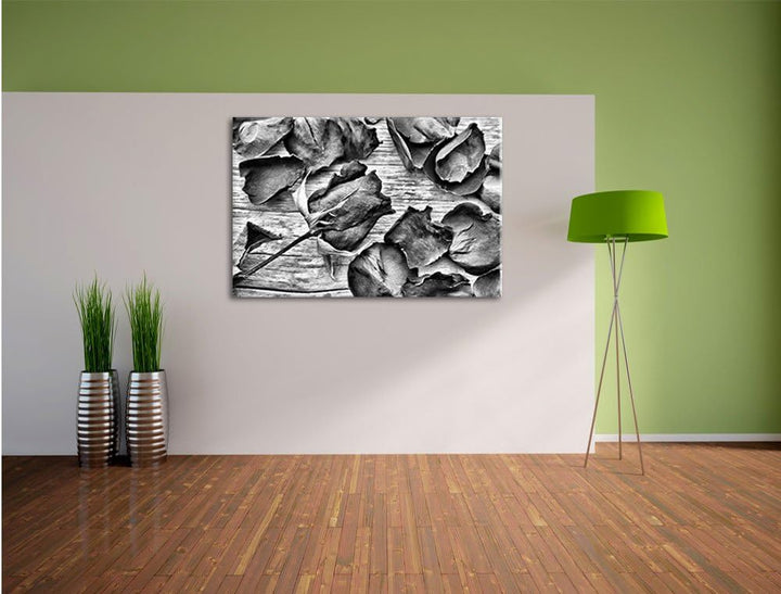 Pixxprint Rosen auf Holztisch/Format: 100x70cm / Leinwandbild fertig bespannt Wandbild Kunstdruck, 1