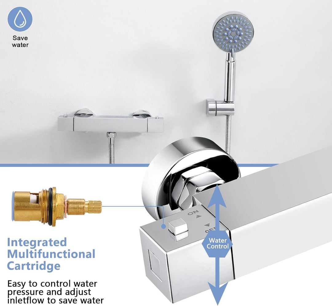 BONADE Duscharmatur mit Thermostat, Aufputz Mischbatterie Dusche mit 38°C Sicherheitstaste, Messing