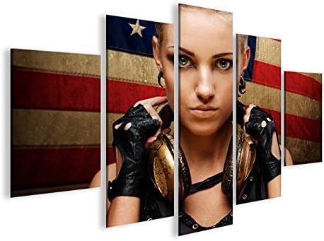 islandburner Bild Bilder auf Leinwand Girl USA Flagge Kopfhörer MF XXL Poster Leinwandbild Wandbild