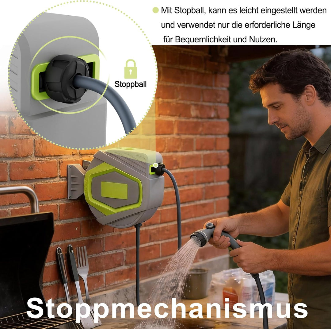 ACXIN Schlauchtrommel Wasser 30 m, Gartenschlauch Trommel mit 10‑Funktions Sprühdüse, Automatischer