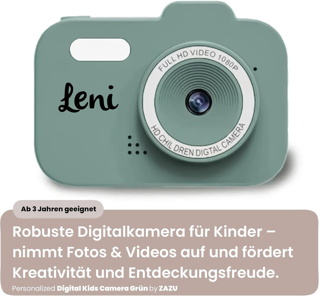 Personalisierbare Digitalkamera Kinder Grün – robuste Kinderkamera mit Fotos & Videos – für Kinder a