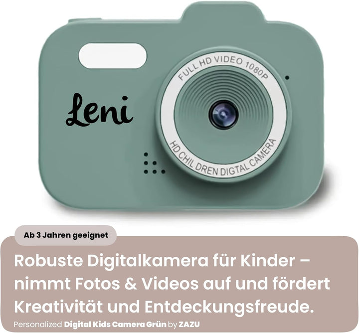 Personalisierbare Digitalkamera Kinder Grün – robuste Kinderkamera mit Fotos & Videos – für Kinder a