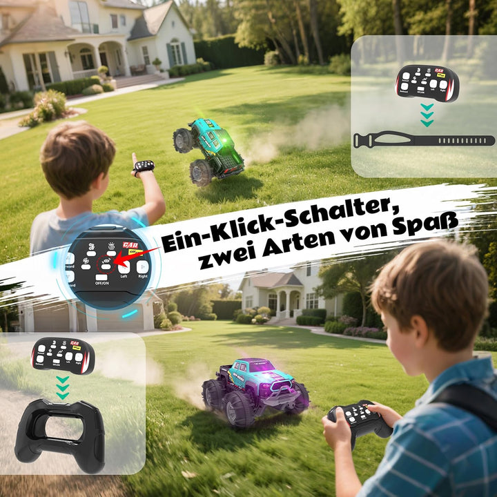 4WD Amphibisches Ferngesteuertes Auto,RC Auto wasserdicht mit Gestensensor,LED Licht & 2 Akkus,Gesch