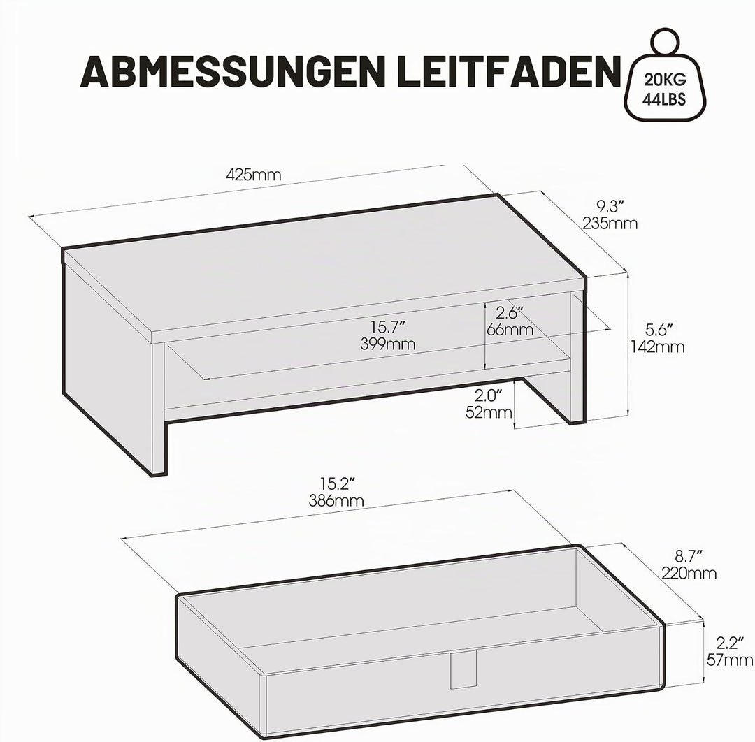 Fenge Monitorständer mit Schublade, 42,5 cm Monitorerhöhung, Desktop-Organizer für PC/Laptop/Drucker