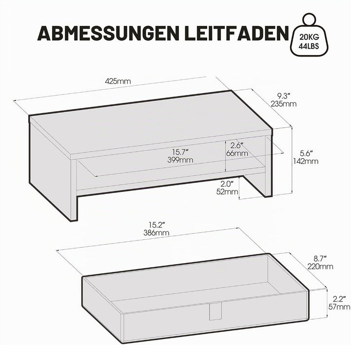 Fenge Monitorständer mit Schublade, 42,5 cm Monitorerhöhung, Desktop-Organizer für PC/Laptop/Drucker