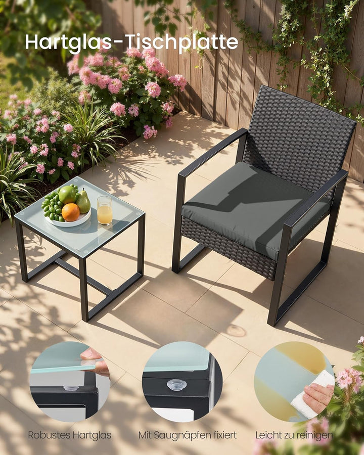 SONGMICS Balkonmöbel, Gartenmöbel-Set, aus PE-Polyrattan, Lounge-Set, Tisch und 2 Stühle, Terrassenm