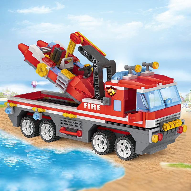 City Feuerwehrauto Bauspielzeug mit Feuerrettungsboot Feuerwehr Spielzeug with 3 Feuerwehrmann Lerns