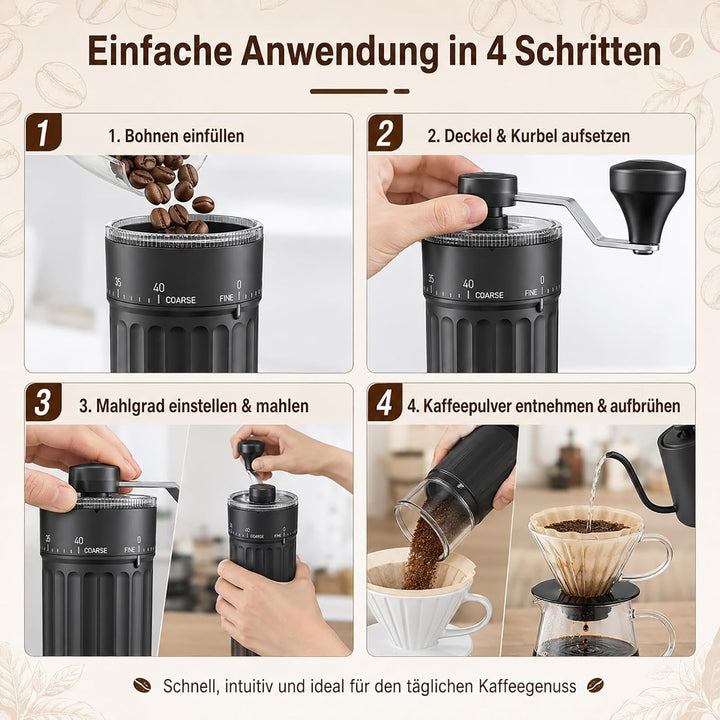 Externer Verstellbarer Kaffeemühle Manuell mit Hochpräzisen - Kaffeemühle mit 40 Einstellbaren Stufe