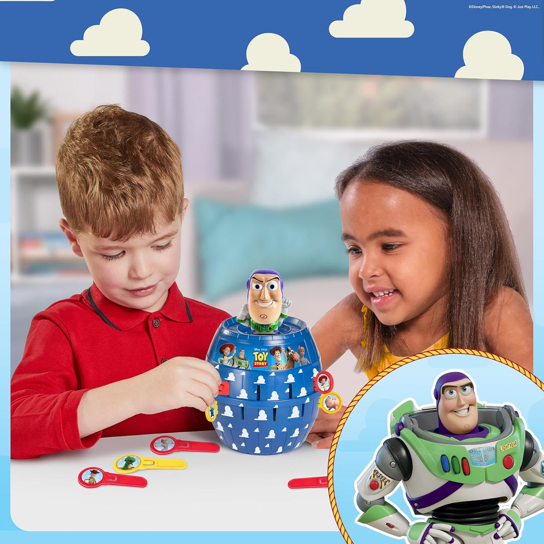 TOMY Pop Up Buzz Lightyear Spiel, Toy Story Kinder-Actionspiel, Lustiges Steckspiel mit Stäbchen, Di
