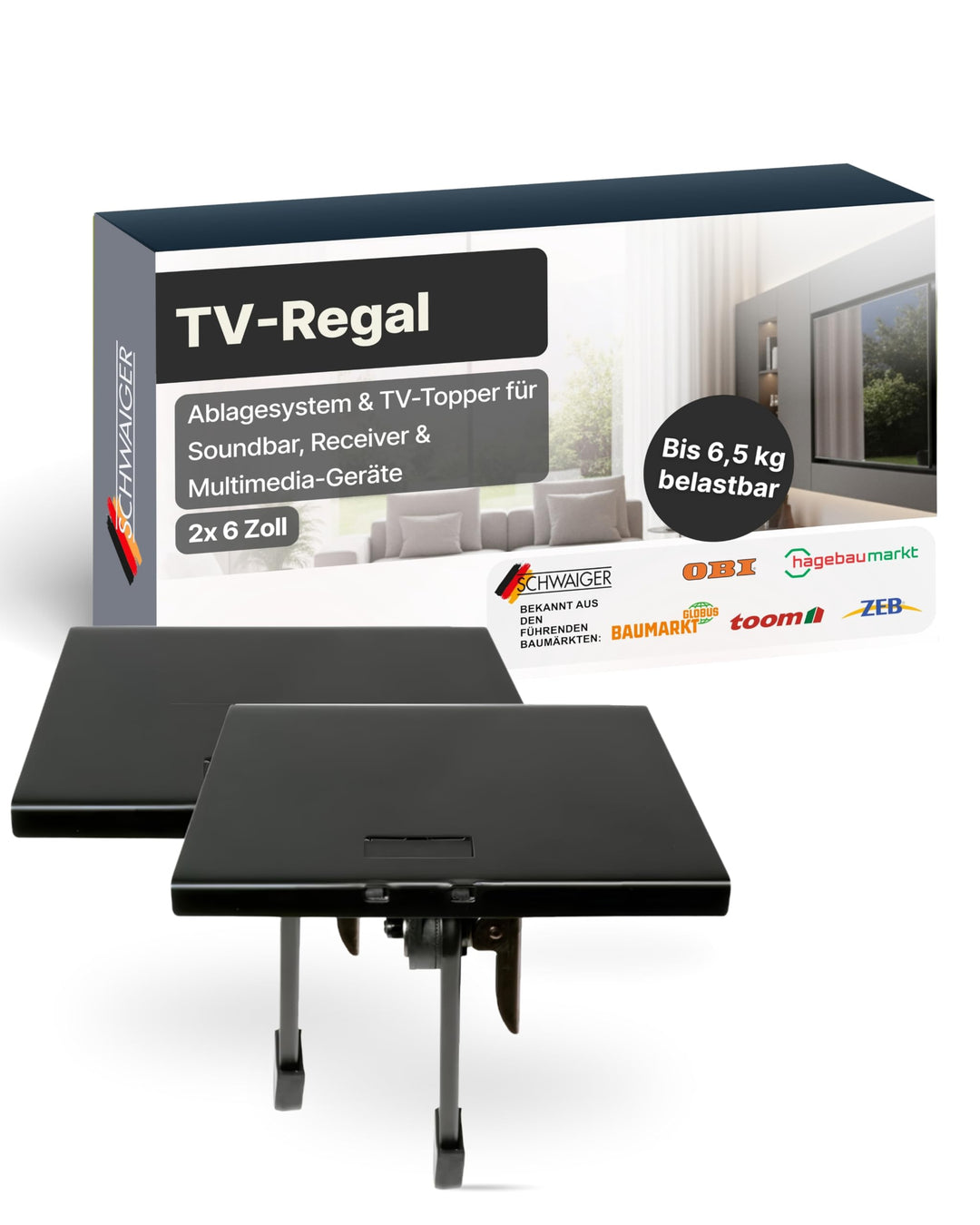 SCHWAIGER 661781 TV-Regal 2er-Set Monitorständer Bildschirmregal Multimedia-Ablage TV-Topper Halteru