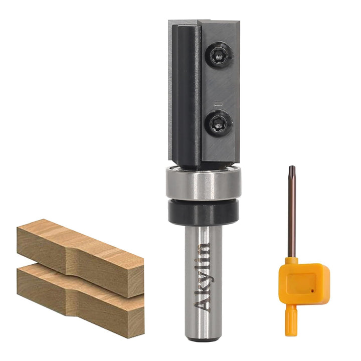 Wendeplatten Bündigfräser 8mm Schaft，4-seitigen Austauschbare Hartmetall Klinge，Bündigfräser Oberfrä