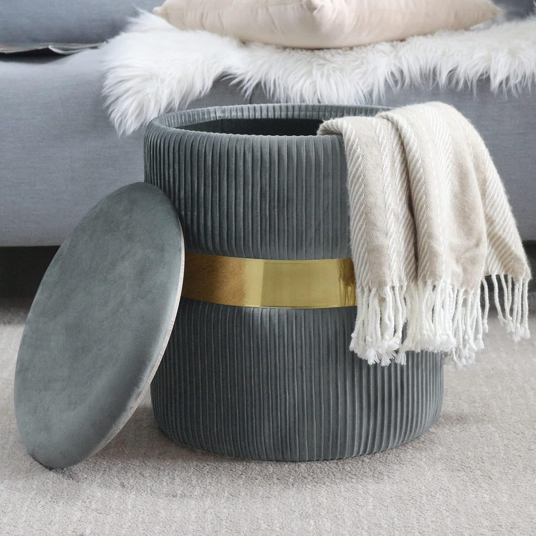 2er-Set Hocker mit Stauraum Samt Sitzhocker Rund Schminktisch Hocker Aufbewahrungshocker für Wohnzim