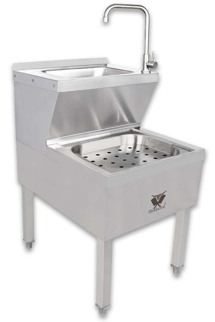 Beeketal 'BAB-1' 2in1 Edelstahl Stand Handwaschbecken mit Ausgussbecken, Industrie Waschbecken mit h