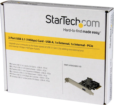 StarTech.com 2 Port USB 3.1 (10Gbit/s) PCIe Karte - USB-A, 1x Extern, 1x Intern - PCI Express - Unte