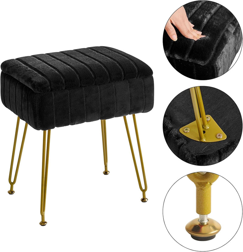 IBUYKE Samt Hocker Stuhl mit Stauraum, Fussstütze Fusshocker Ottoman, Kleiner Beistelltisch, mit 4-M