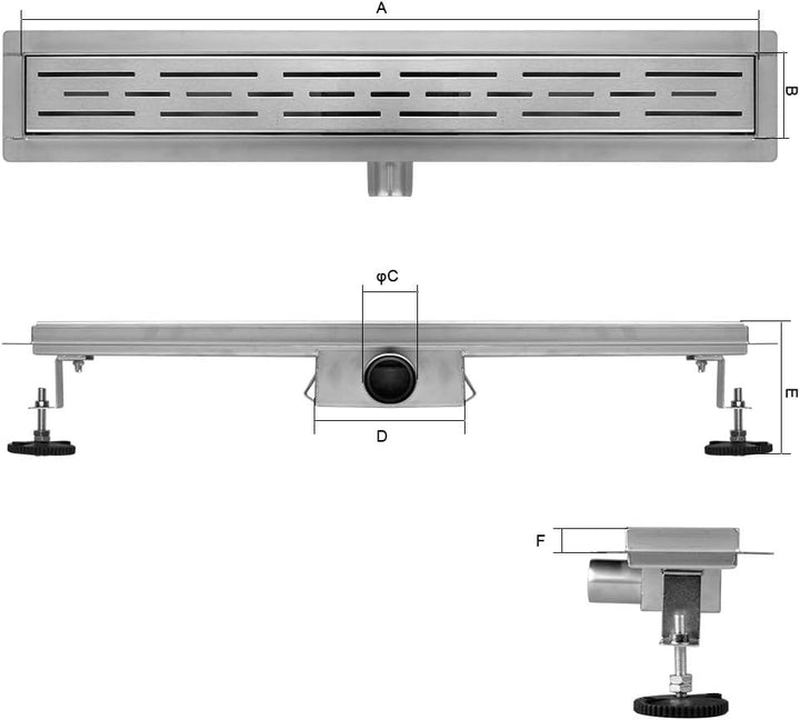 Duschrinne, 50cm,2 in 1,Siphon mit Geruchsstop und Haarsieb | Randablauf Befliesbar Edelstahl Ablauf
