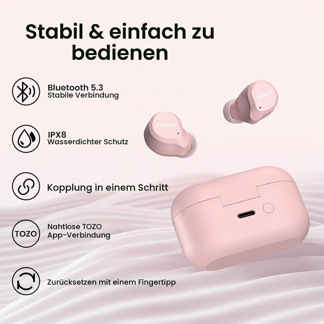 TOZO NC9 In Ear Kopfhörer Kabellos Bluetooth 5.3 mit Hybrid Active Noise Cancelling, 6 Mikrofone für