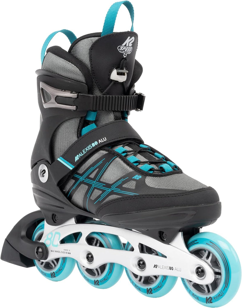 K2 Damen Alexis 80 Alu Inline Skates EU: 40 (UK: 6.5 / US: 9) grey - cyan, EU: 40 (UK: 6.5 / US: 9)