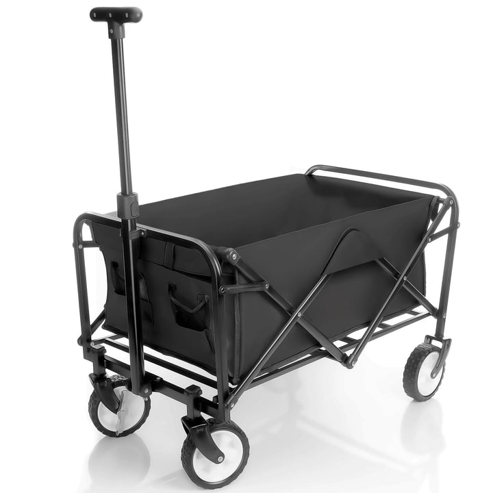BigDean kompakter Bollerwagen faltbar schwarz bis 80kg belastbar – Kleiner Bollerwagen platzsparend
