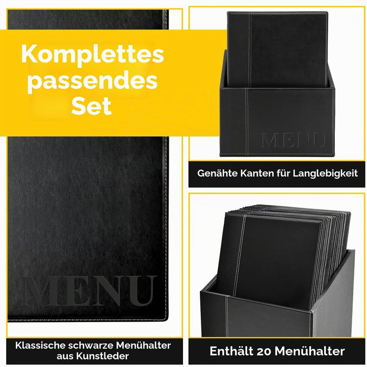 Securit Trendy Range Menükartenbox mit 20 Karten im A4-Format, je 1 doppelseitiger Einleger, Schwarz