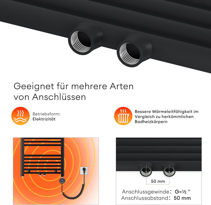 Mai &amp; Mai Badheizkörper Handtuchheizkörper 60x120 cm matt Anthrazit | Badheizung Heizkörper bad mit