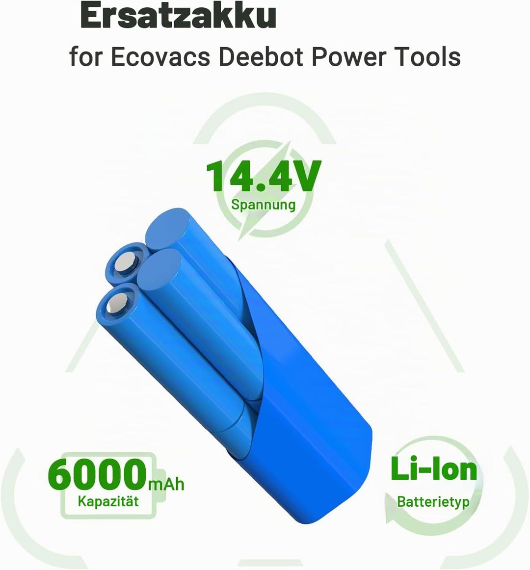 14.4V 6000mAh Ersatz Li-ion Akku für Staubsauger Akku Ecovacs Deebot T8/T8+/T9/T9+, für Deebot Ozmo
