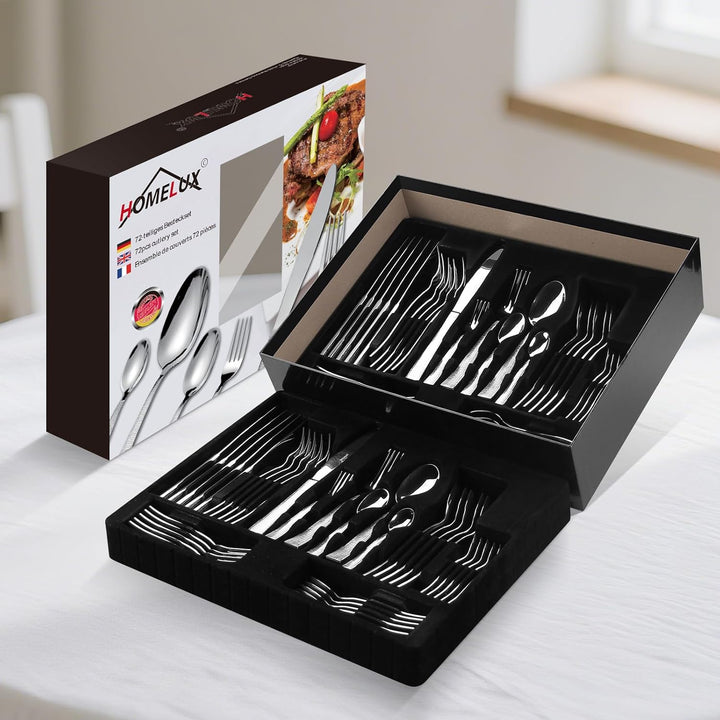 Besteck Set 12 Personen,72-tlg Edelstahl Besteckset,Cutlery Set mit Messer Gabel Löffel,inklusive Be
