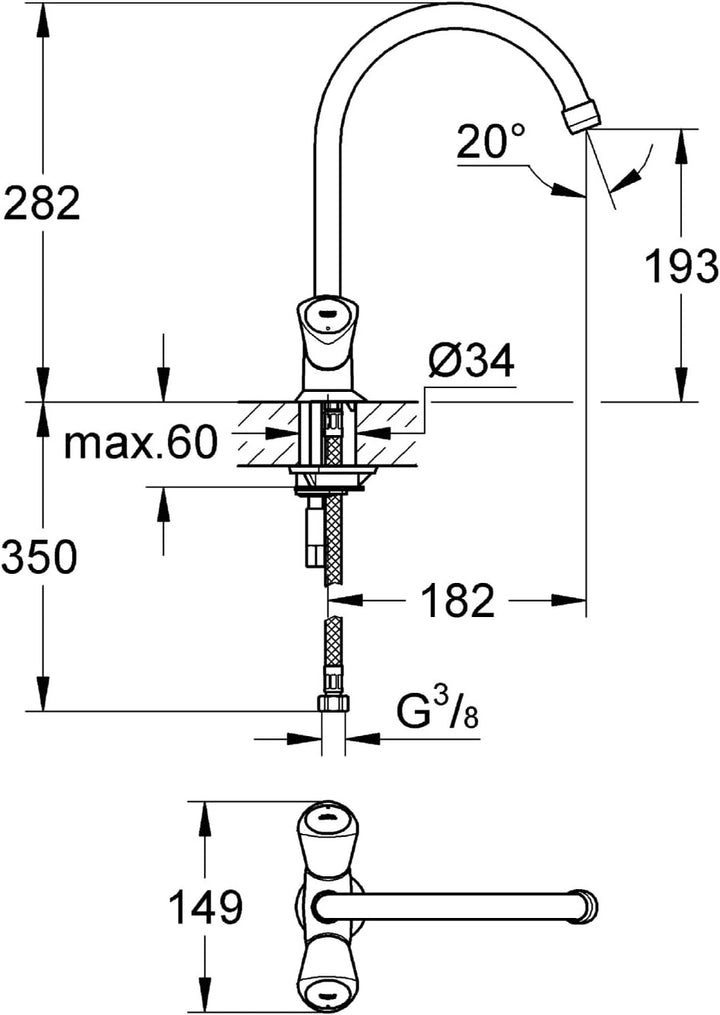 Grohe Costa S SPT, gl Körper, Flex, NF, Silber