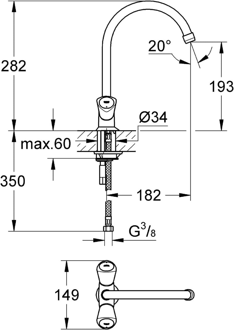 Grohe Costa S SPT, gl Körper, Flex, NF, Silber